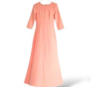 NanaMacs Coral Pink Floor-Length A-Line Dress 3/4 Sleeves Stretch Modest Formal